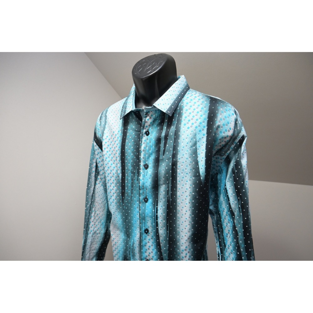 Barabas Button Up Dress Shirt Mens XXL Teal Abstract Geometric Classic Fit EUC